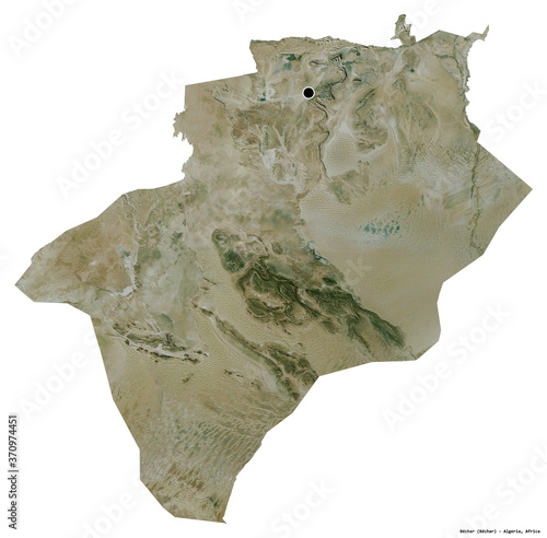 Béchar, province of Algeria, on white. Satellite photo