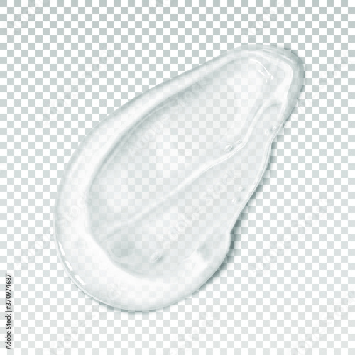 Aloe gel smear. Transparent facial cleanser, peeling, shampoo or shower gel, above. Pure cosmetic smudge with air bubbles realistic vector illustration. Swatch moisturizer lotion. Skincare product