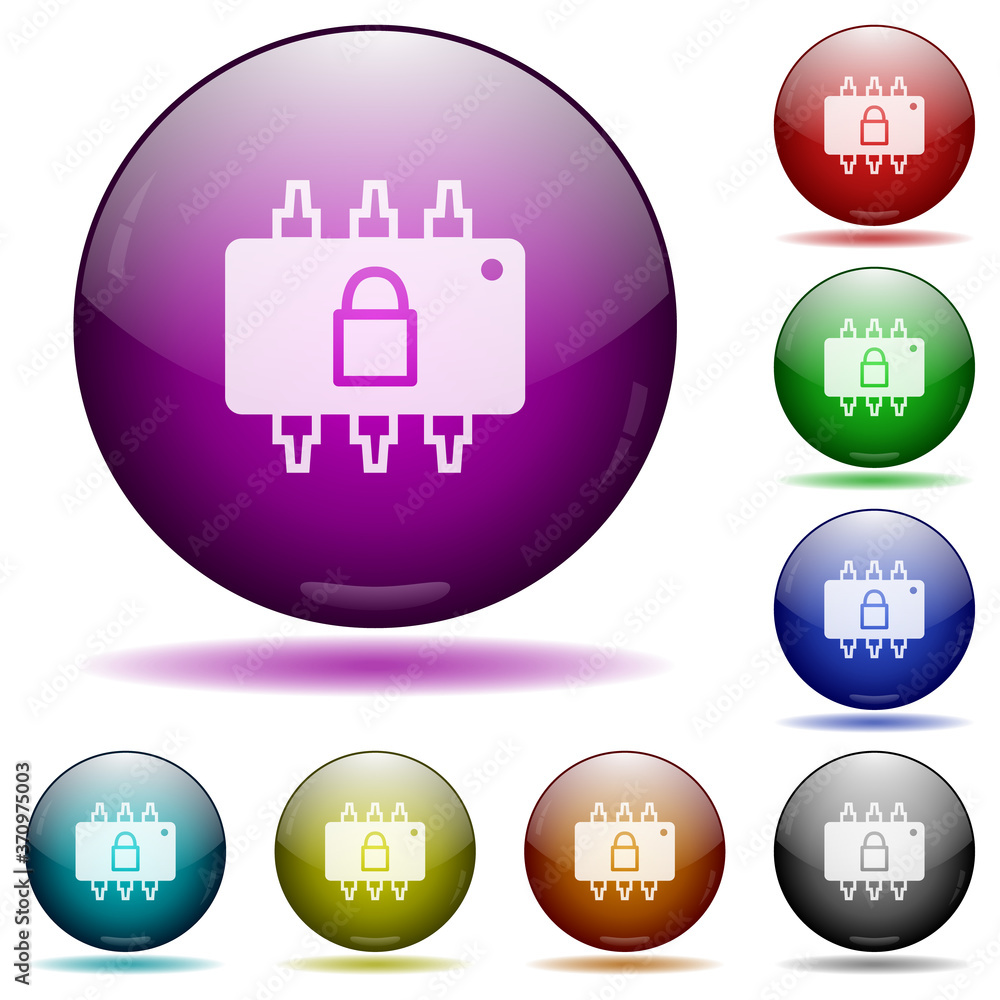 Hardware locked icon in glass sphere buttons Hardware locked icon in glass sphere buttons