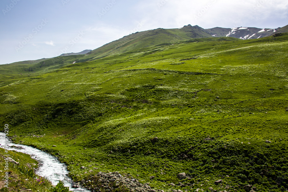 Fototapeta premium Anadolu villagers with rivers and mountains. ikizdere, Rize Turkey