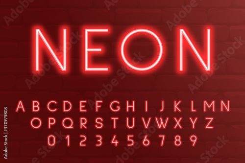 Neon light 3d alphabet, 3d letters red colors