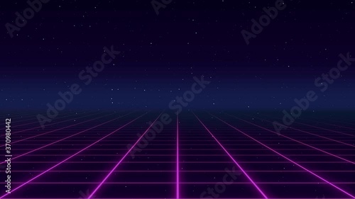 Running over a 1980s vaporwave style neon grid (electrified field). photo