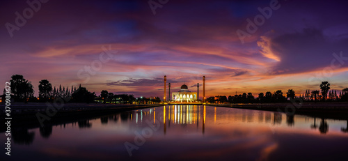Landscape of beautiful sunset sky at Central Mosque, Songkhla province, Southern of Thailand.Travel and tourism outdoor © arwiyada