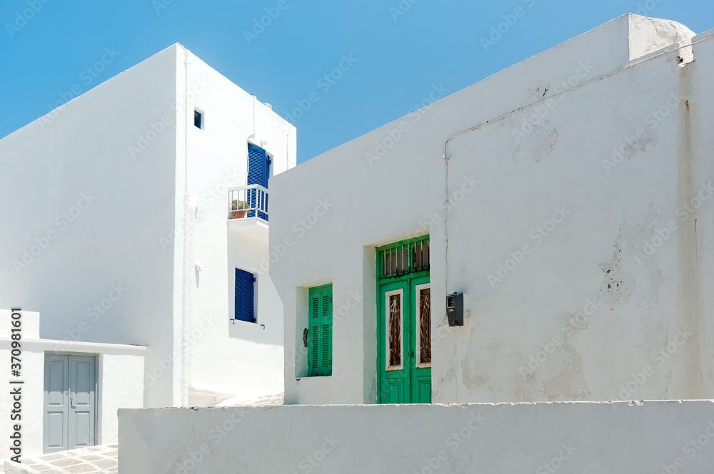Naoussa village traditional cityscape on Paros island, Cyclades in Greece