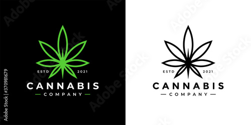 Cannabis leaf logo icon. Marijuana herbal business template sign. Premium natural hemp plant company brand symbol. Vector illustration.