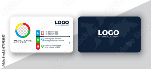 Double-sided  simple business card design with user interface. Creative and Clean visiting card. modern blue business card print template.