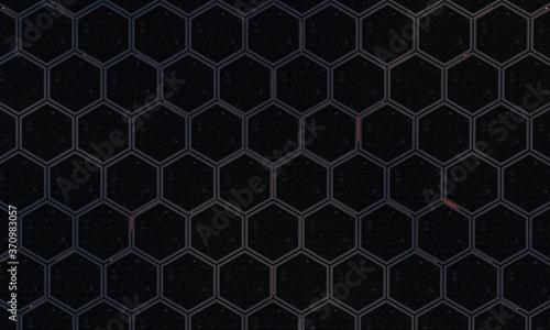 Hexagonal grid surface. Geometry pattern. Abstract hexagon with metal plate texture background. 3D rendering image