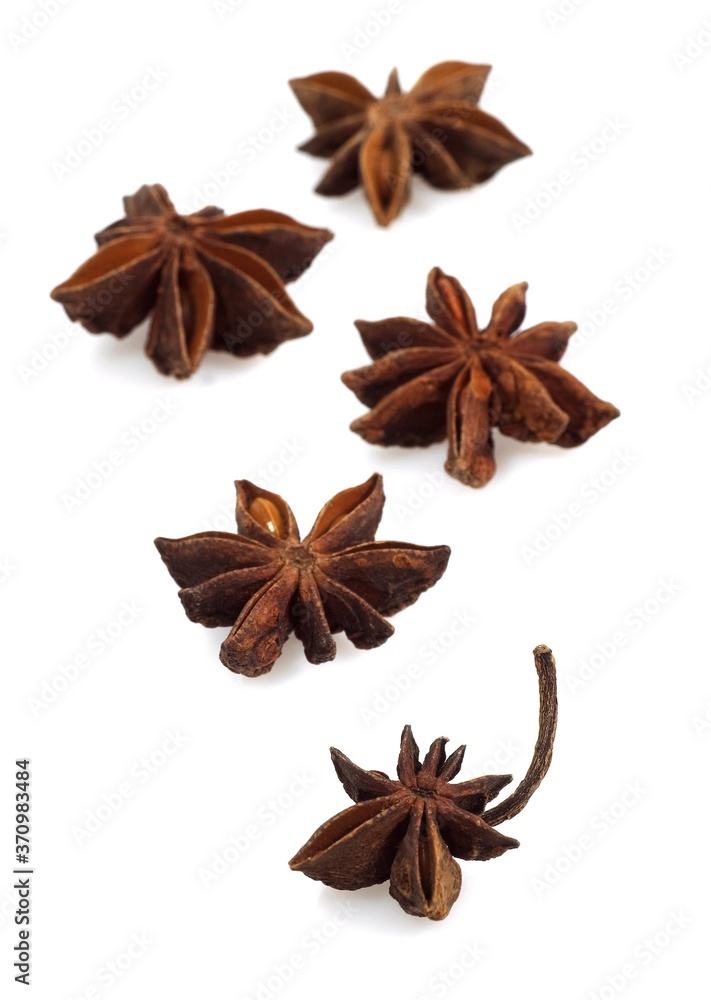 Badian or Star Anise, illicium verum against White Background Badian or Star Anise, illicium verum against White Background