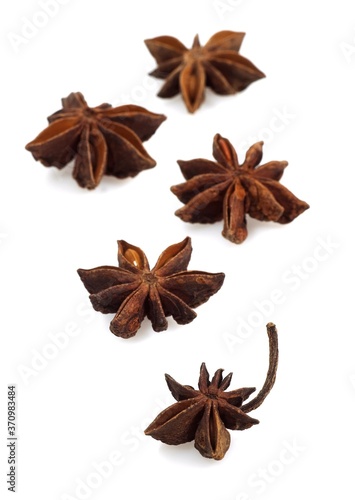 Badian or Star Anise, illicium verum against White Background