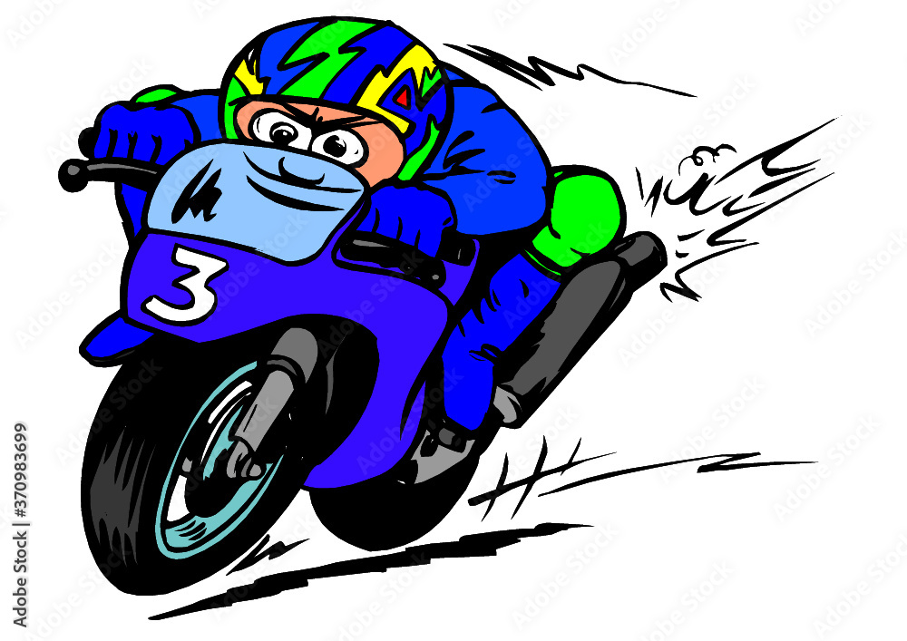 Fun Cartoon motorbike rider road racing high speed Stock Vector | Adobe Stock Fun Cartoon motorbike rider road racing high speed Stock Vector | Adobe Stock