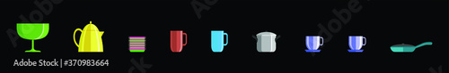 set of crockery ceramic cookware with various models vector illustration isolated on black background