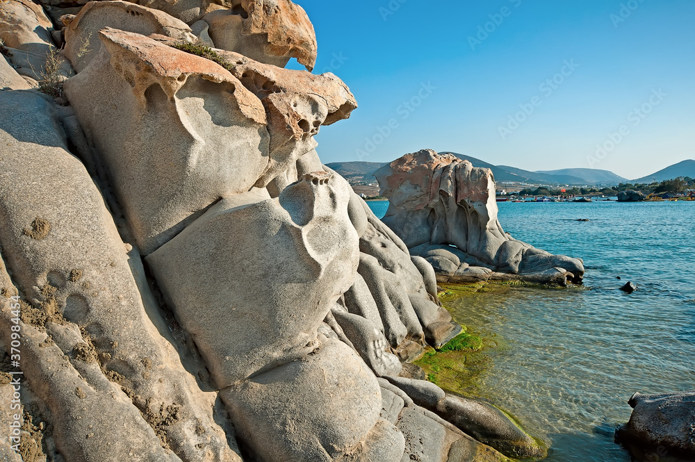 Stone monuments of the Kolymbithres beach of Paros island in Greece