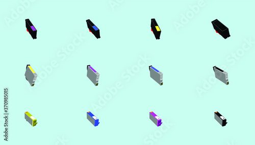 Ink cartridges in cartoon style isolated on blue background