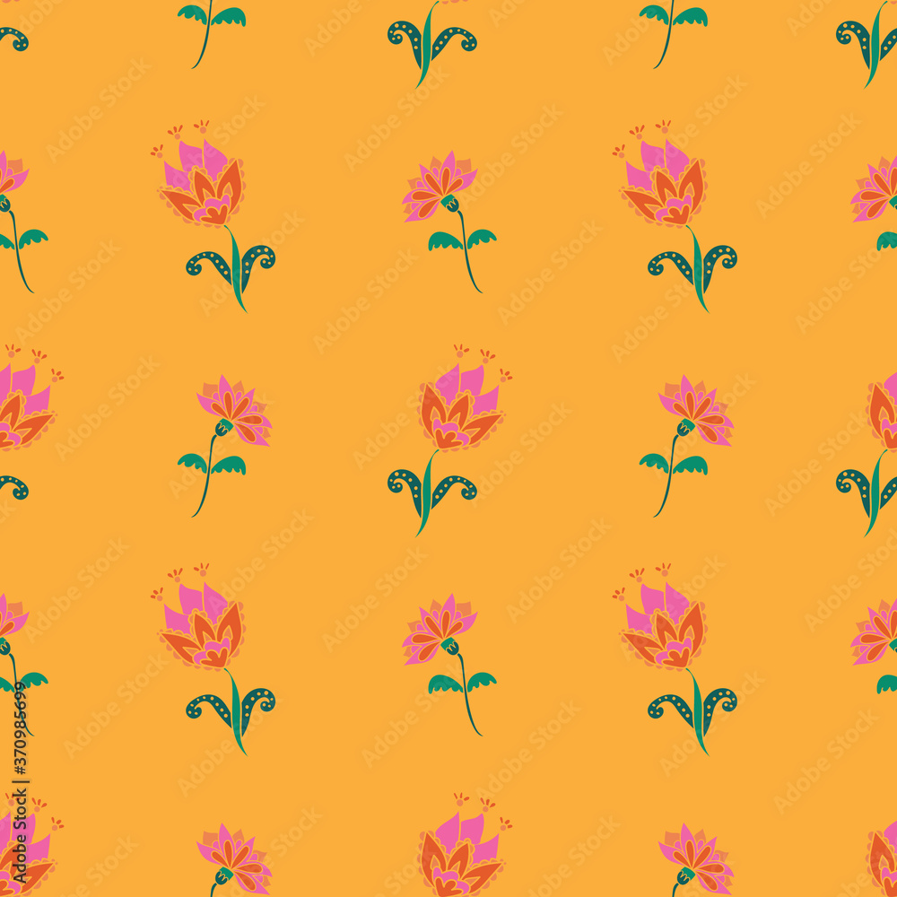 Vintage Jacobean floral with bright blooms, leaves and ditsy flowers. Great for home decor, wrapping, fashion, scrapbooking, wallpaper, gift, kids, apparel.