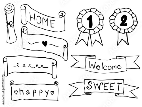 simple isolated childish hand drawn lines art set of banner scroll  ribbon or label for background, wallpaper, texture, banner, label, doodles sketched vector design