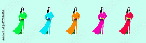 set of lady with dress in different color. vector illustration