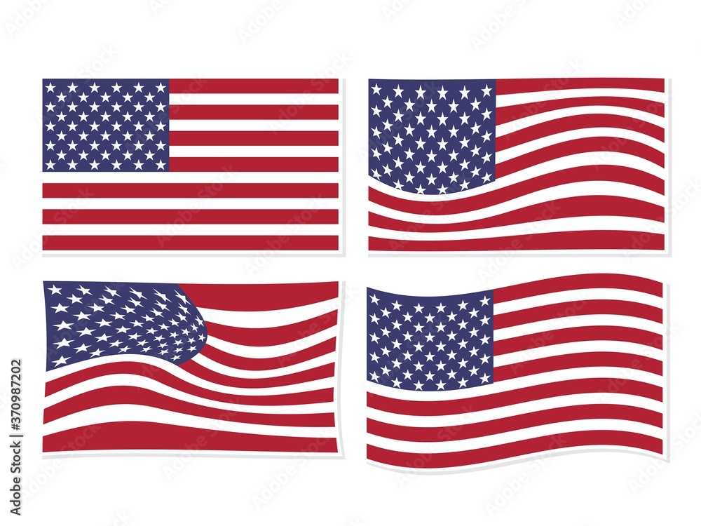 Fototapeta premium isolated united states, american flag set waving by the wind 