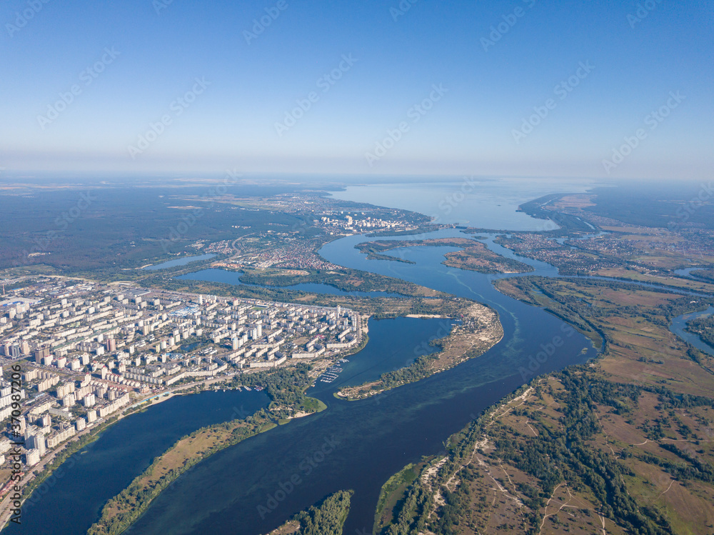 View of the Dnieper and Kiev from above.