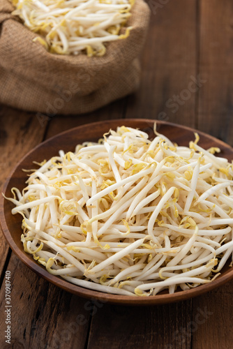 bean sprout in wood bowl food background