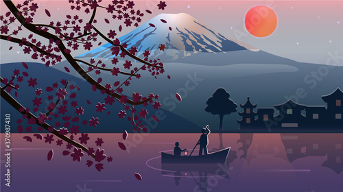 Fuji sunset, landscape banner. Can be used on travel companies' website