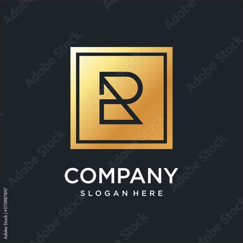 R logo with golden square concept type R8, luxury, corporate, expensive, clean, company