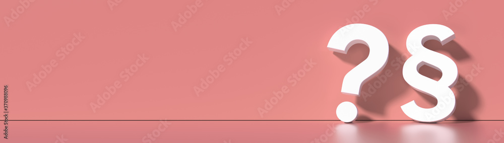 Paragraph / Section sign and Question mark standing on the floor - Symbol of Law and Justice, with lots of copy space for your individual text Paragraph / Section sign and Question mark standing on the floor - Symbol of Law and Justice, with lots of copy space for your individual text