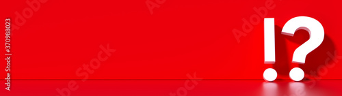 question mark and exclamation mark in front of a red color wall background. Business support concept - 3D Rendering.
