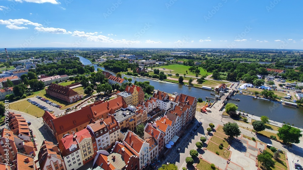 Aerial view of Elblag, Poland. View from the cathedral tower.