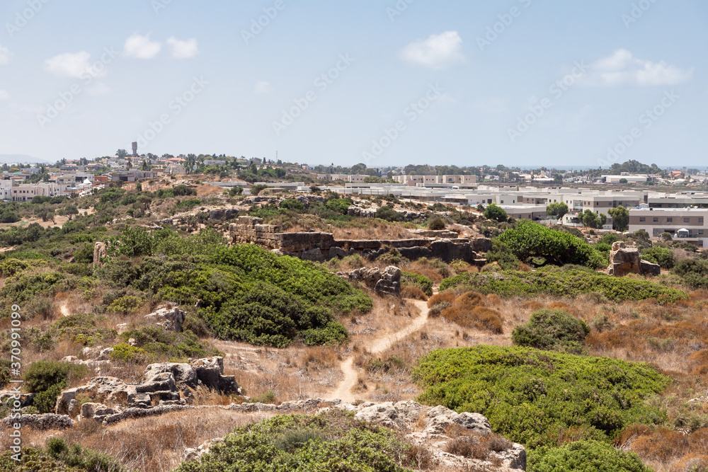 Remains  of the ruins of the old Phoenician fortress, which later became the Roman city of Kart, near the city of Atlit in northern Israel