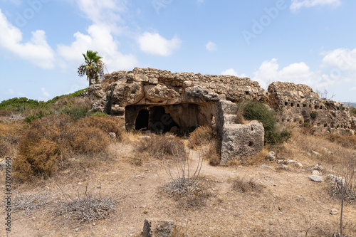 Remains of the ruins of the old Phoenician fortress, which later became the Roman city of Kart, near the city of Atlit in northern Israel