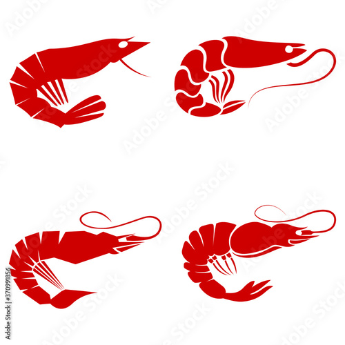 set of red sea shrimps. Minimalistic logo. For a fish restaurant.
