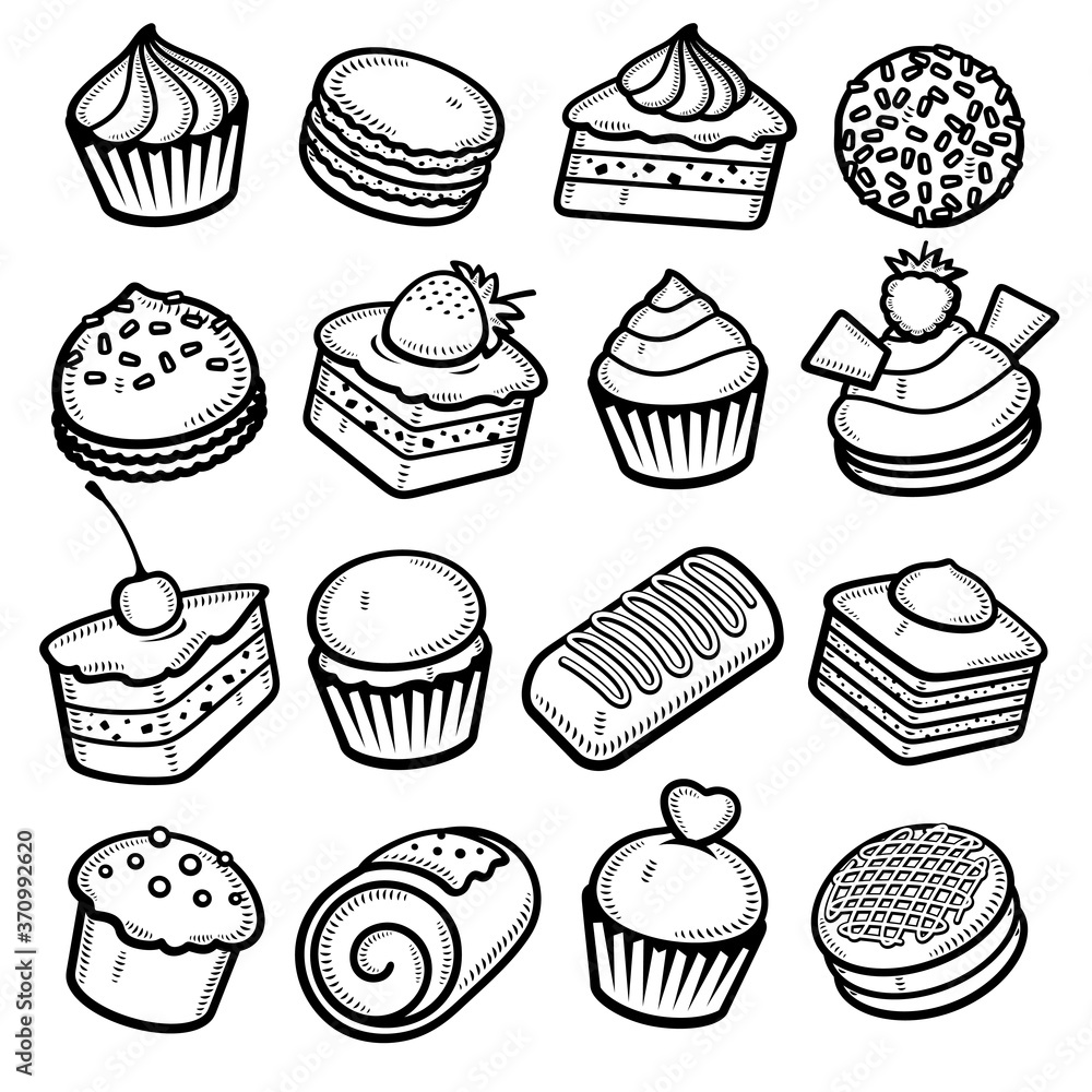 Cake set. Collection icon cake. Vector