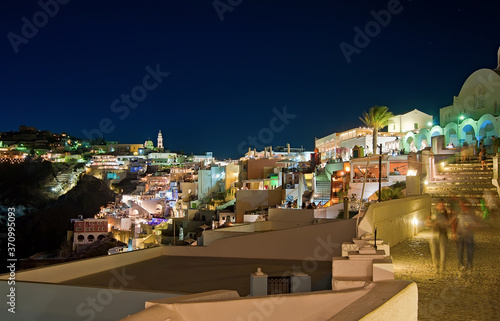 Fira panorama at Santorini, Greece at night