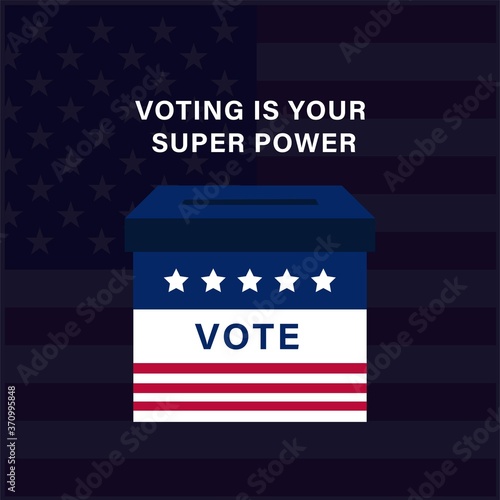 Vote usa flat vector design ,voting is your superpower. Bulletin box flat