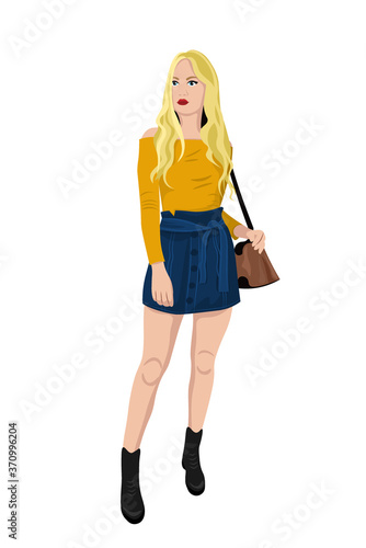 Women on high heels dressed in stylish trendy clothes - female fashion illustration