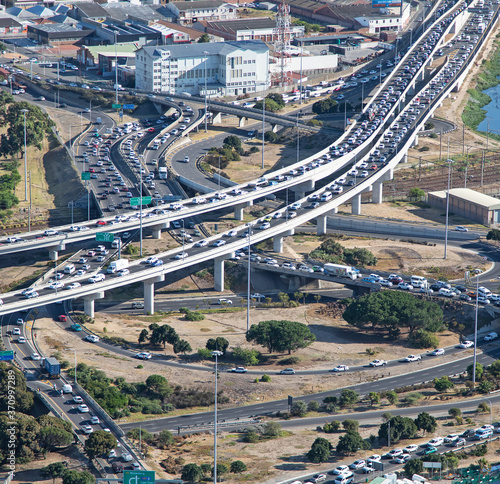 Cape Town, Western Cape / South Africa - 02/26/2020: Aerial photo of traffic on Koeberg Interchange