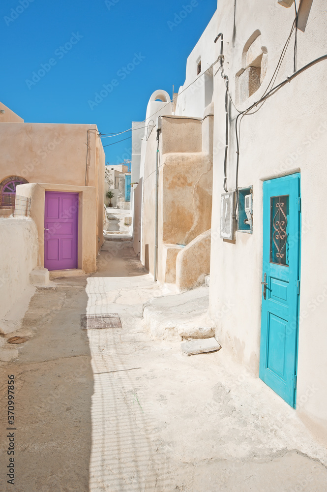 Street in Emporio at Santorini island in Greece