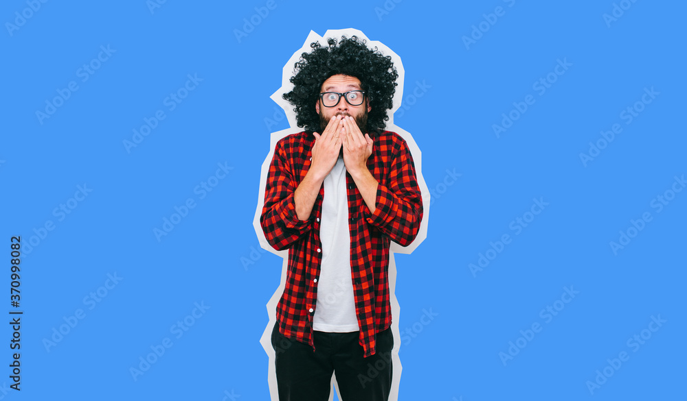 Fototapeta premium Crazy hipster guy emotions. Collage in magazine style .