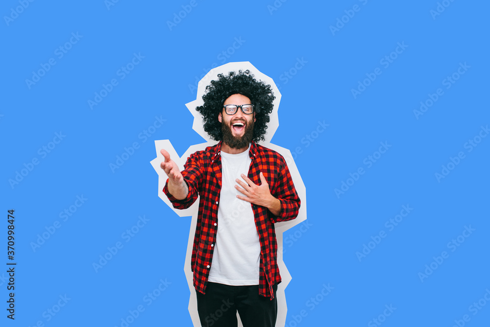 Crazy hipster guy emotions. Collage in magazine style . Crazy hipster guy emotions. Collage in magazine style .