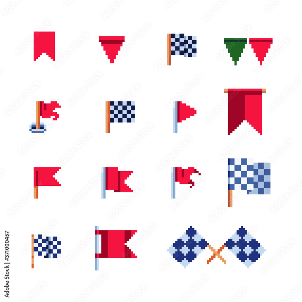 Flag icon. Checkered flags. Pixel art flat style. Design for logo