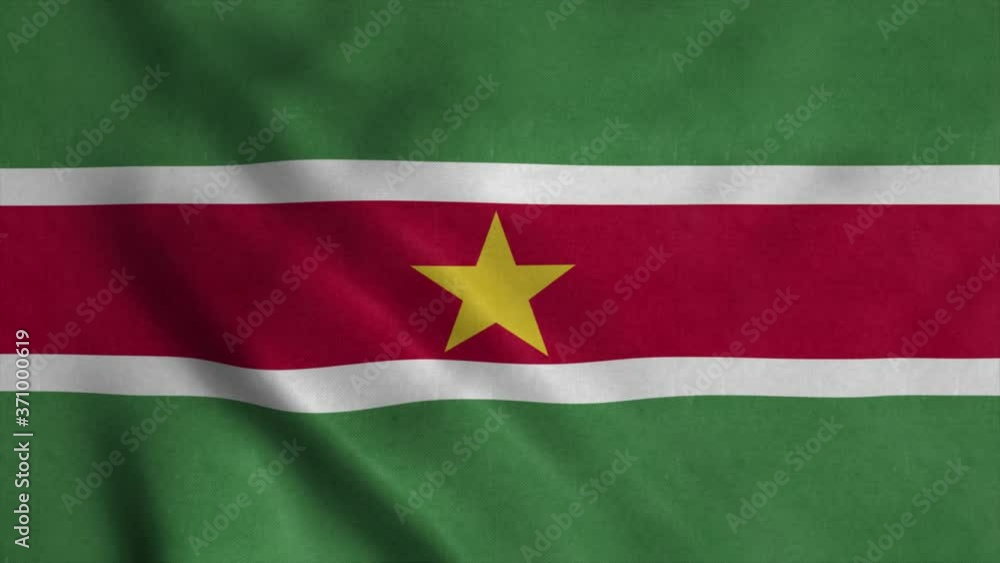 Suriname National Flag - 4K seamless loop animation of the Surinamese flag. Highly detailed realistic 3D rendering Suriname National Flag - 4K seamless loop animation of the Surinamese flag. Highly detailed realistic 3D rendering
