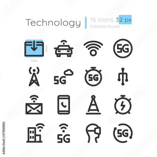 Connection coverage linear icons set. Innovative telecommunication. Remote signal for device. Customizable thin line contour symbols. Isolated vector outline 32 x 32 px illustrations. Editable stroke