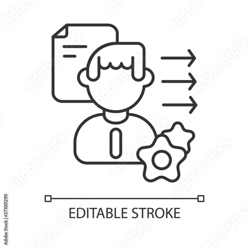 Brevity and clarity linear icon. Professional competence, soft skills development thin line customizable illustration. Contour symbol. Personal growth. Vector isolated outline drawing. Editable stroke