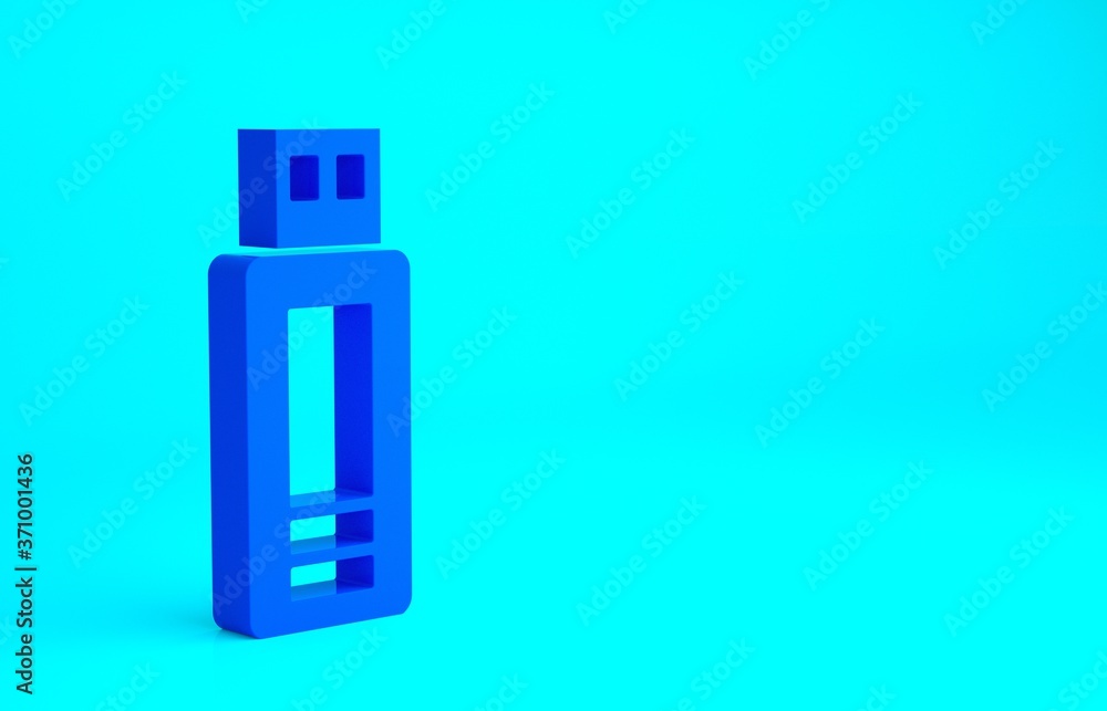 Blue USB flash drive icon isolated on blue background. Minimalism concept. 3d illustration 3D render. Blue USB flash drive icon isolated on blue background. Minimalism concept. 3d illustration 3D render.