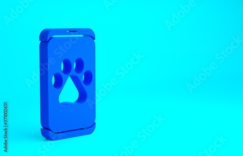 Blue Veterinary clinic symbol icon isolated on blue background. Cross hospital sign. A stylized paw print dog or cat. Pet First Aid sign. Minimalism concept. 3d illustration 3D render.