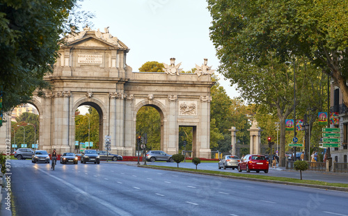 Puerta de Alcala - Alcala Gate in Madrid, Spain. Sunset in August.