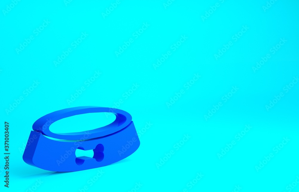 Blue Pet food bowl for cat or dog icon isolated on blue background. Dog bone sign. Minimalism concept. 3d illustration 3D render. Blue Pet food bowl for cat or dog icon isolated on blue background. Dog bone sign. Minimalism concept. 3d illustration 3D render.