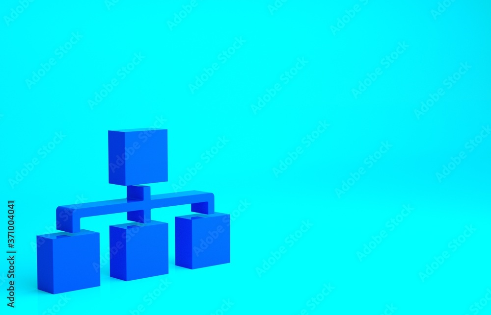 Obraz premium Blue Business hierarchy organogram chart infographics icon isolated on blue background. Corporate organizational structure graphic elements. Minimalism concept. 3d illustration 3D render.