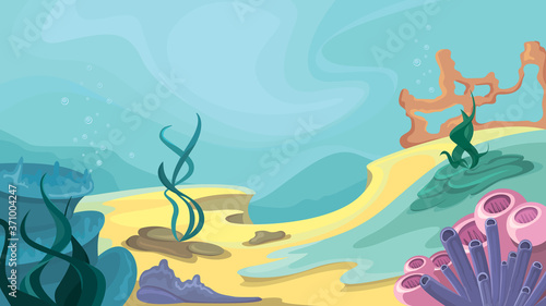 Beautiful underwater landscape. Ocean floor in cartoon style.
