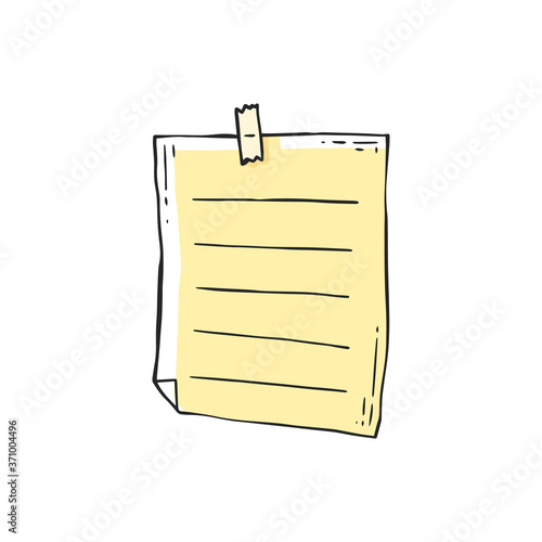 Hand drawn yellow paper piece stuck with piece of sticky tape